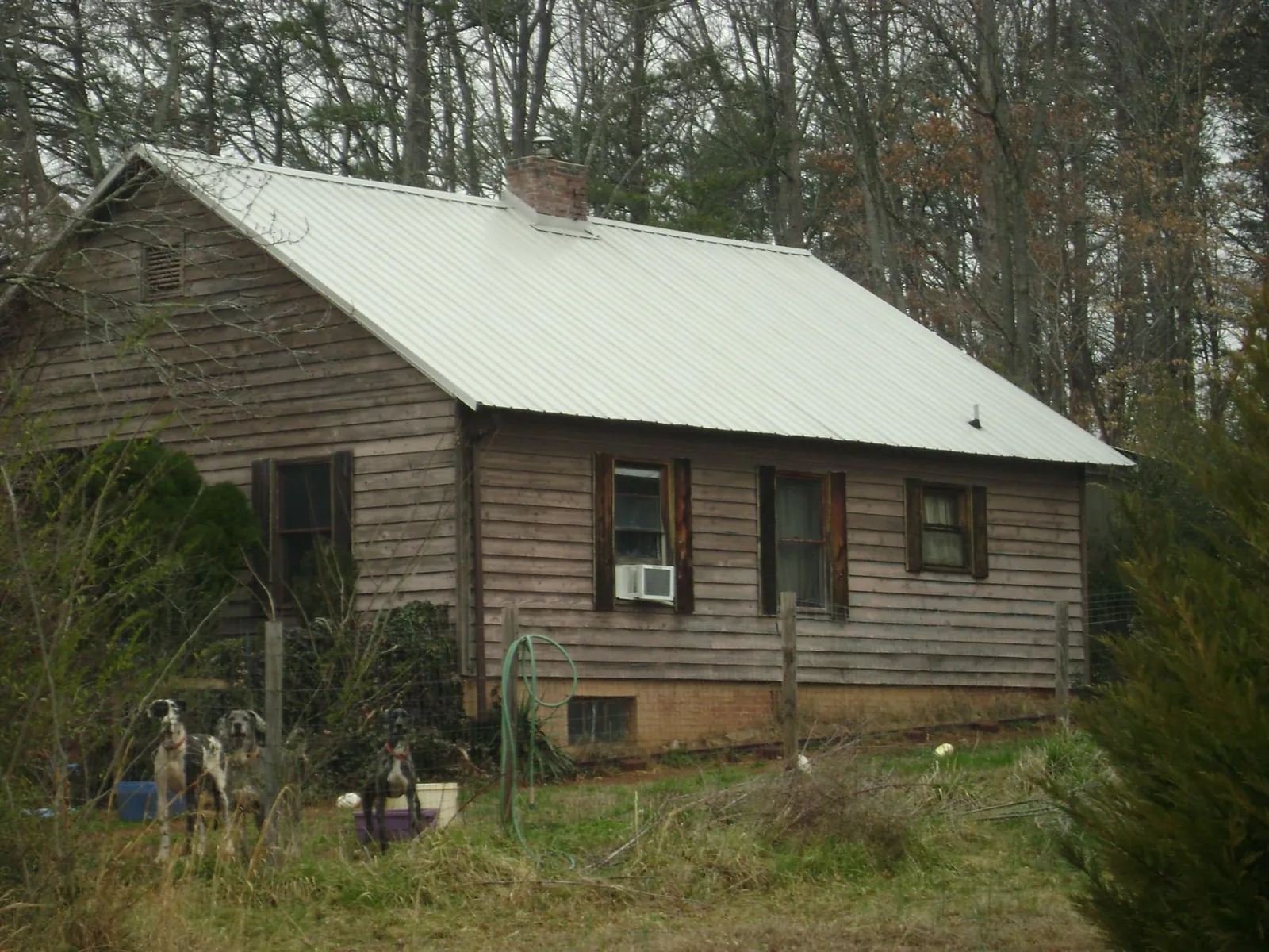 White metal roof on an old wood sided farmhouse, from a Asphalt Shingle Roof Repair job in Garland